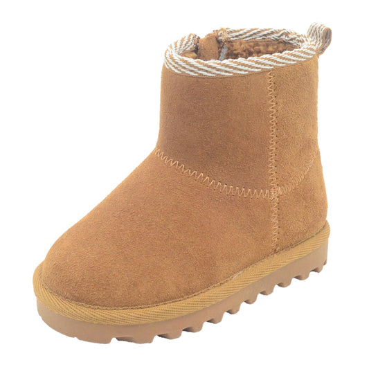 BEARPAW Toddler Suede Winter Boots with Faux-Fur Lining - Chestnut with Woven Collar