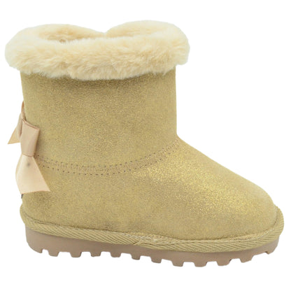 BEARPAW Toddler Suede Winter Boots with Faux-Fur Lining - Champagne Glitter