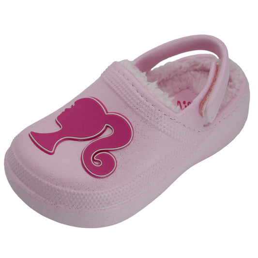 Barbie Toddler Girls' Faux Fur Lined Clogs with Adjustable Strap - Light Pink
