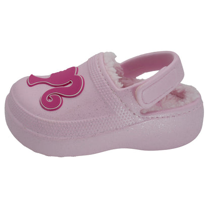Barbie Toddler Girls' Faux Fur Lined Clogs with Adjustable Strap - Light Pink