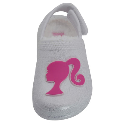 Barbie Toddler Girls' Faux Fur Lined Clogs with Adjustable Strap - White Glitter