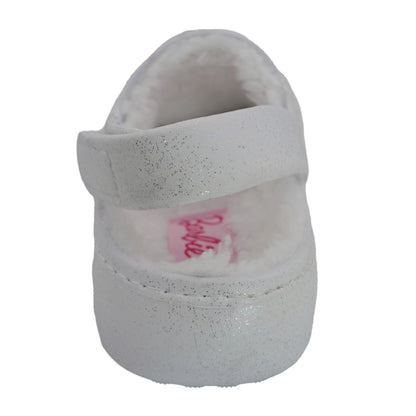 Barbie Toddler Girls' Faux Fur Lined Clogs with Adjustable Strap - White Glitter