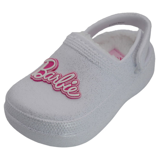 Barbie Toddler Girls' Faux Fur Lined Clogs with Adjustable Strap - White Barbie Glitter