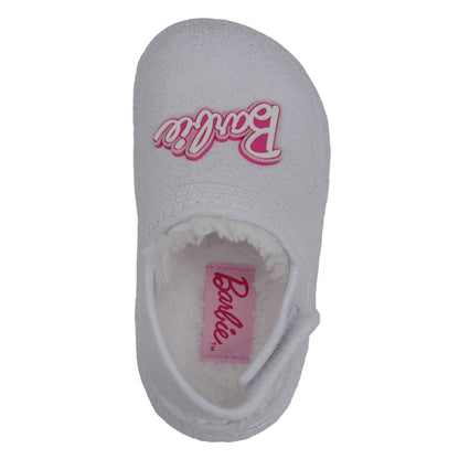 Barbie Toddler Girls' Faux Fur Lined Clogs with Adjustable Strap - White Barbie Glitter