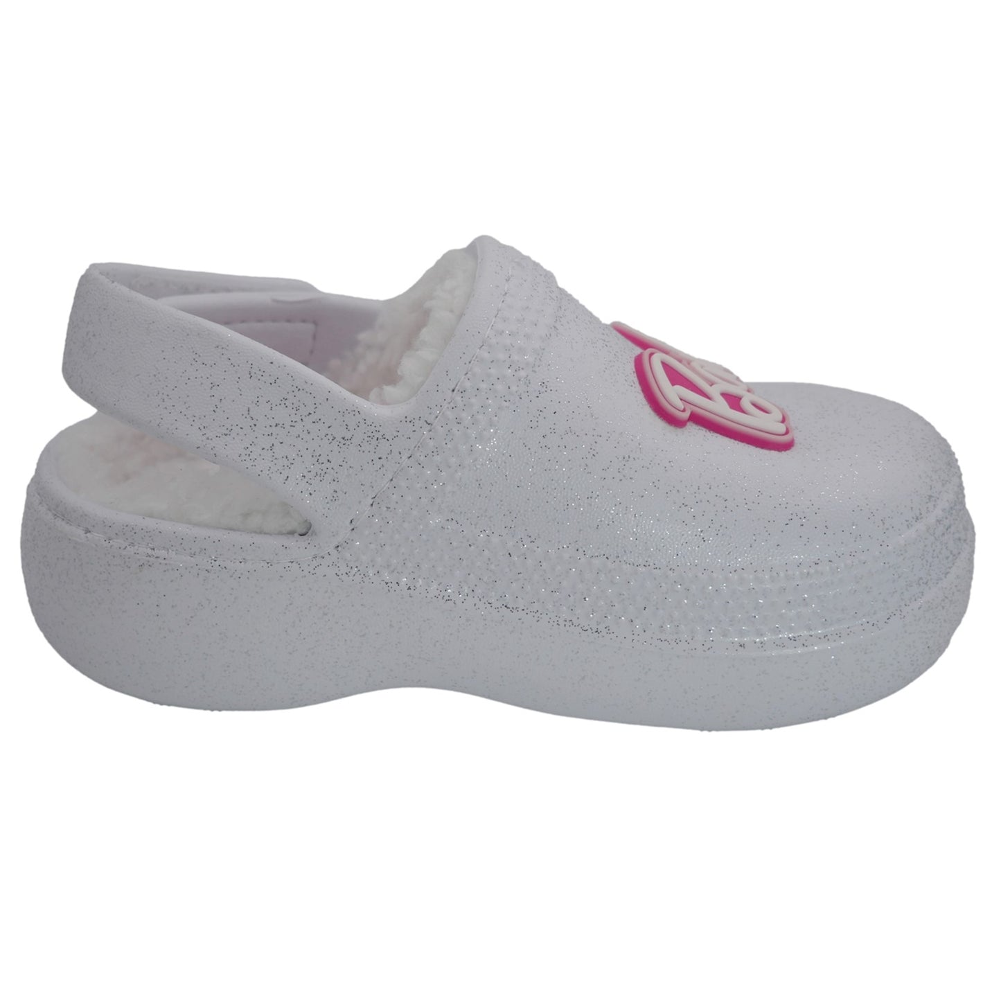 Barbie Toddler Girls' Faux Fur Lined Clogs with Adjustable Strap - White Barbie Glitter