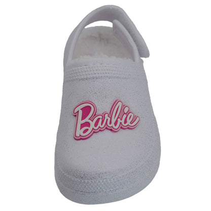 Barbie Toddler Girls' Faux Fur Lined Clogs with Adjustable Strap - White Barbie Glitter