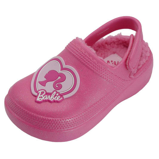 Barbie Toddler Girls' Faux Fur Lined Clogs with Adjustable Strap - Hot Pink
