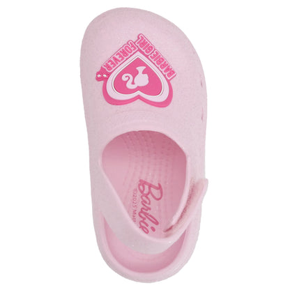 Barbie Toddler Girls' Clogs with Adjustable Strap - Light Pink Glitter w/ Barbie Heart Patch