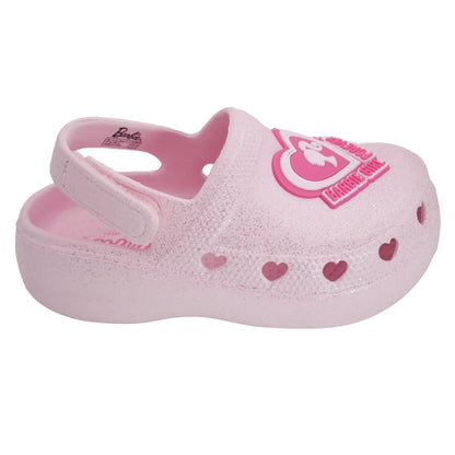 Barbie Toddler Girls' Clogs with Adjustable Strap - Light Pink Glitter w/ Barbie Heart Patch