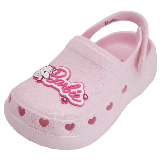 Barbie Toddler Girls' Clogs with Adjustable Strap - Light Pink Glitter w/ Barbie Unicorn Patch