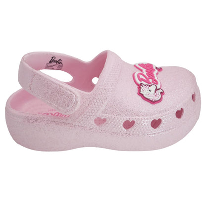 Barbie Toddler Girls' Clogs with Adjustable Strap - Light Pink Glitter w/ Barbie Unicorn Patch
