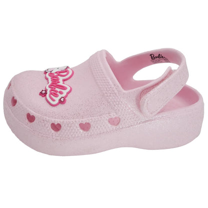 Barbie Toddler Girls' Clogs with Adjustable Strap - Light Pink Glitter w/ Barbie Unicorn Patch
