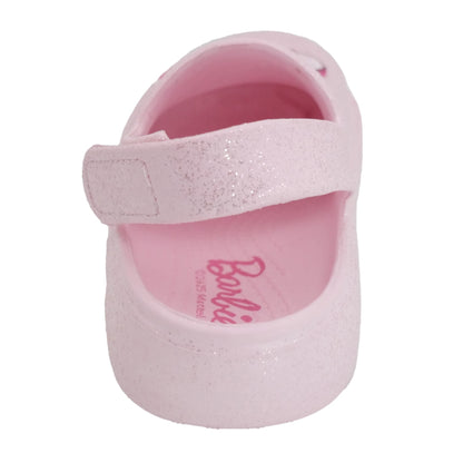 Barbie Toddler Girls' Clogs with Adjustable Strap - Light Pink Glitter w/ Barbie Unicorn Patch