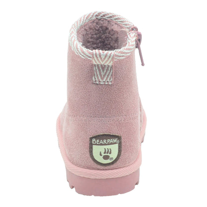 BEARPAW Toddler Suede Winter Boots with Faux-Fur Lining - Mauve with Woven Collar
