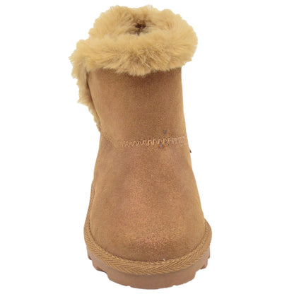 BEARPAW Toddler Suede Winter Boots with Faux-Fur Lining - Chestnut Glitter