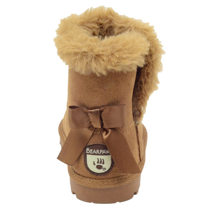 BEARPAW Toddler Suede Winter Boots with Faux-Fur Lining - Chestnut Glitter