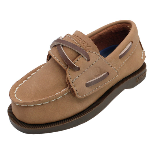 Sperry Toddler Authentic Original Boat Shoe - Tan Leather with Hook & Loop Closure