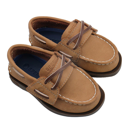 Sperry Toddler Authentic Original Boat Shoe - Tan Leather with Hook & Loop Closure