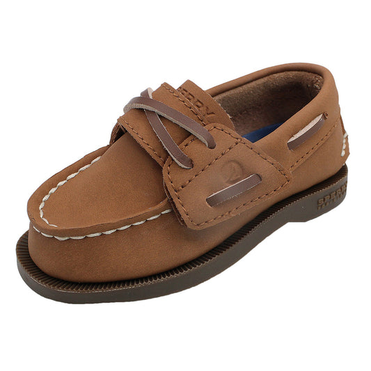 Sperry Toddler Authentic Original Boat Shoe - Chestnut Leather with Hook & Loop Closure
