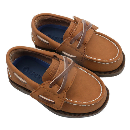 Sperry Toddler Authentic Original Boat Shoe - Chestnut Leather with Hook & Loop Closure