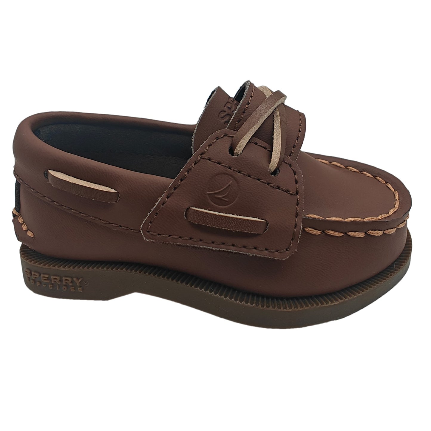 Sperry Toddler Authentic Original Boat Shoe - Chocolate Leather with Hook & Loop Closure