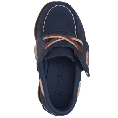 Sperry Toddler Authentic Original Boat Shoe - Navy Leather with Hook & Loop Closure