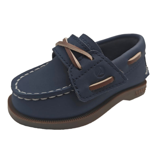 Sperry Toddler Authentic Original Boat Shoe - Navy Leather with Hook & Loop Closure