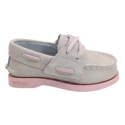 Sperry Toddler Authentic Original Boat Shoe - Light Taupe Leather with Hook & Loop Closure