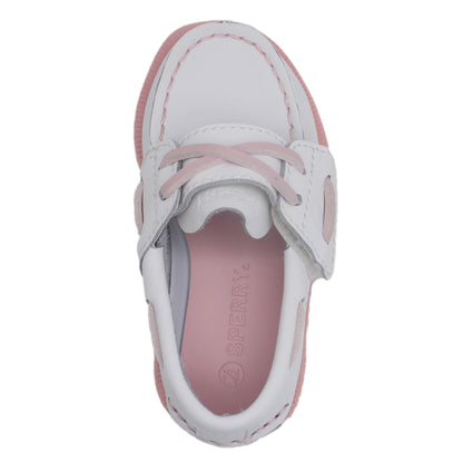 Sperry Toddler Authentic Original Boat Shoe - White Leather with Hook & Loop Closure