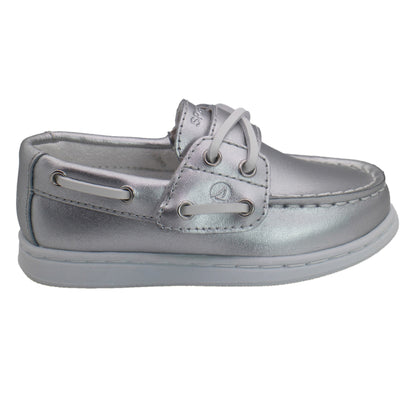 Sperry Toddler Cup II Boat Shoe with Memory Foam Insole - Textured Silver Leather