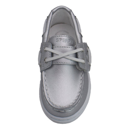 Sperry Toddler Cup II Boat Shoe with Memory Foam Insole - Textured Silver Leather